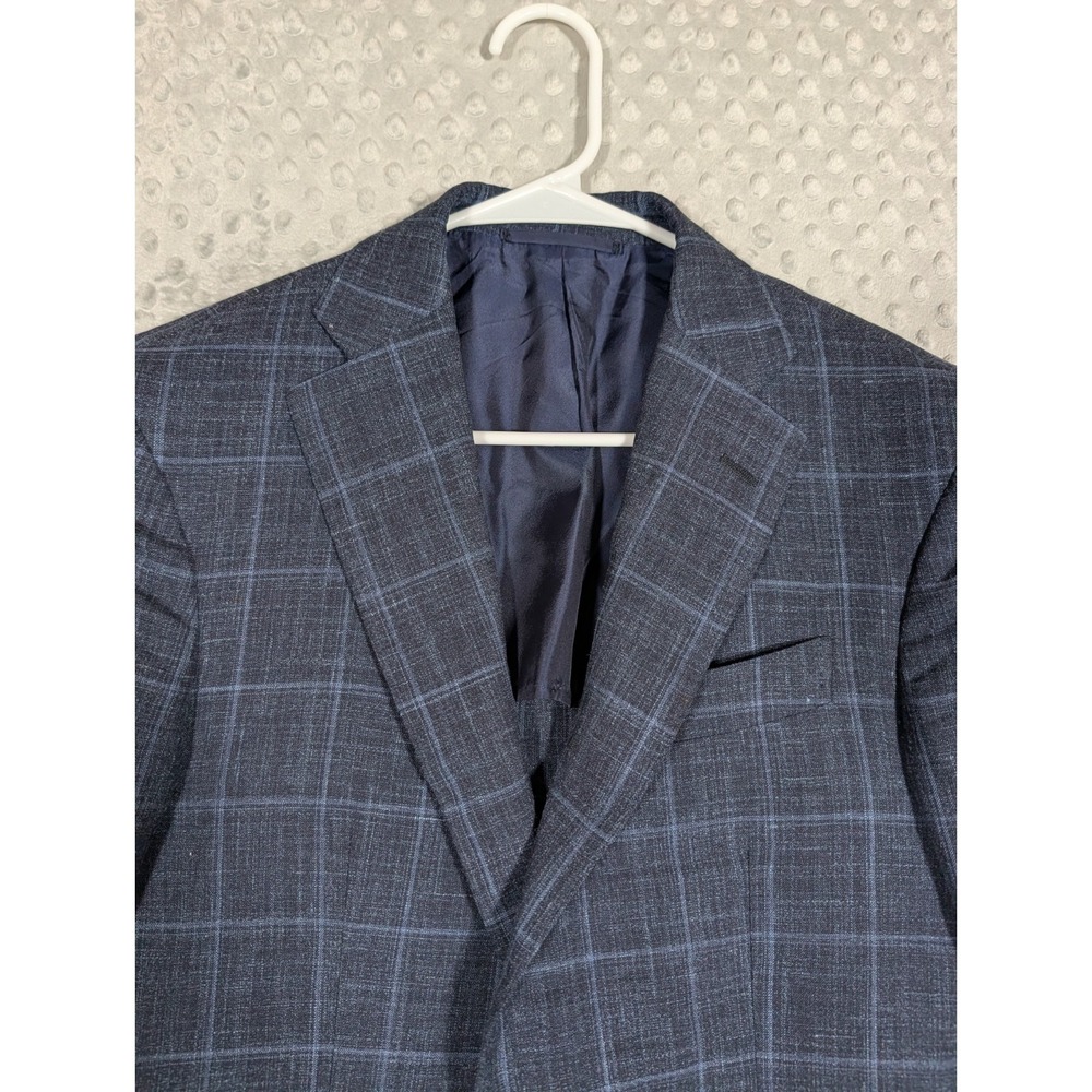 Sid Mashburn Blazer Men's 36S Navy Check Wool Silk Linen Suit Jacket Half Lined - Picture 5 of 16